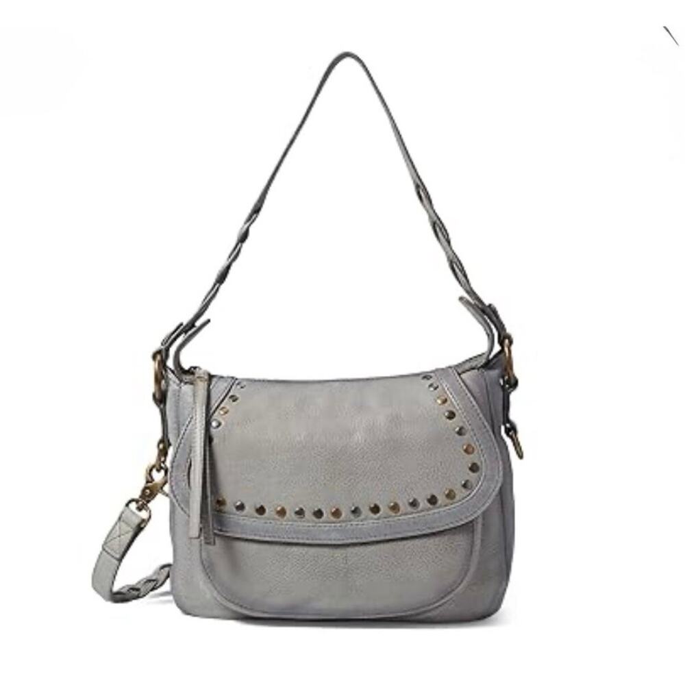 New with tags! Frye Soraya Saddle Shoulder‎ Crossbody Bag in Ash Gray Studs
